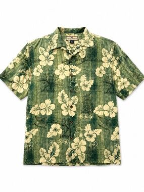 Tommy Bahama Hawaiian Shirt Mens Large Green Floral Camp Button Up Tropical